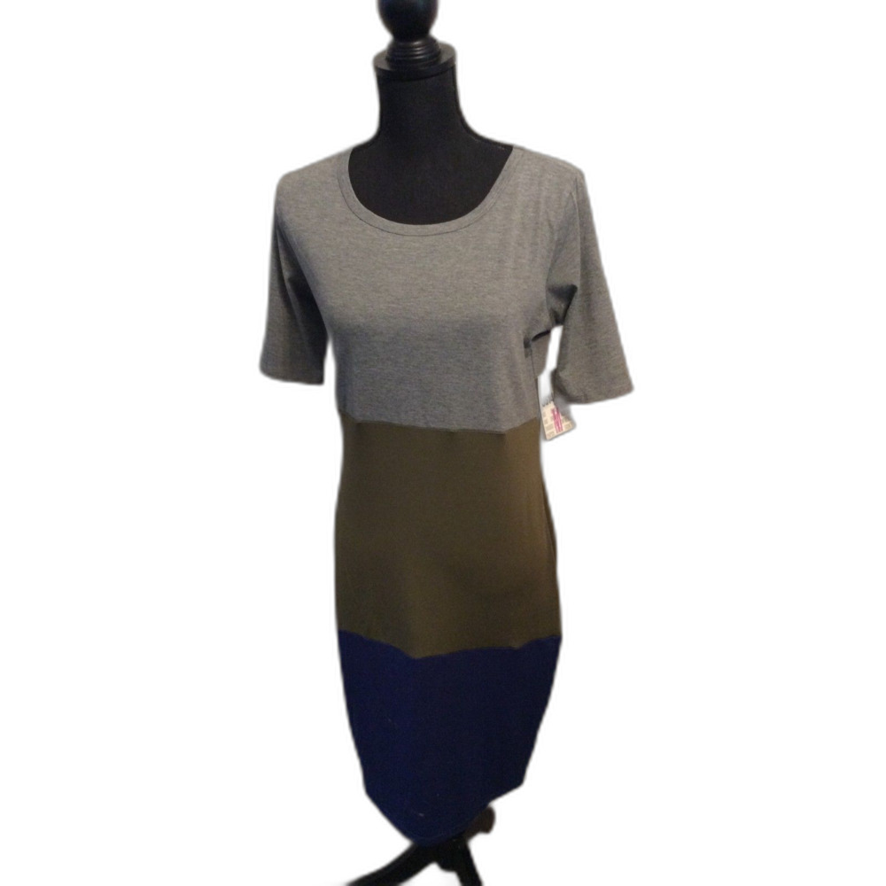 New NWT Color block Medium Dress Gray, Green blue LuLaRoe Julia